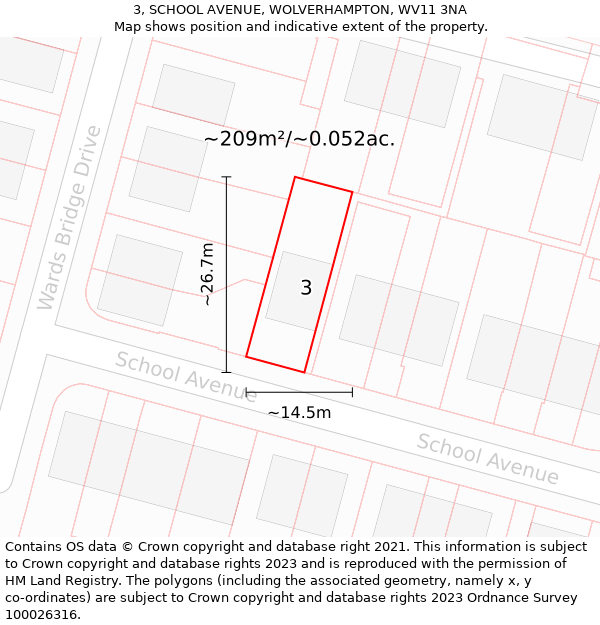 3, SCHOOL AVENUE, WOLVERHAMPTON, WV11 3NA: Plot and title map