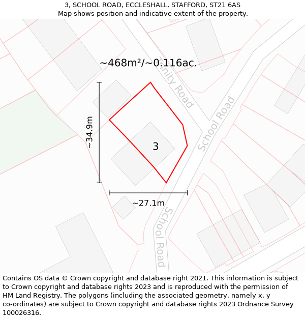 3, SCHOOL ROAD, ECCLESHALL, STAFFORD, ST21 6AS: Plot and title map