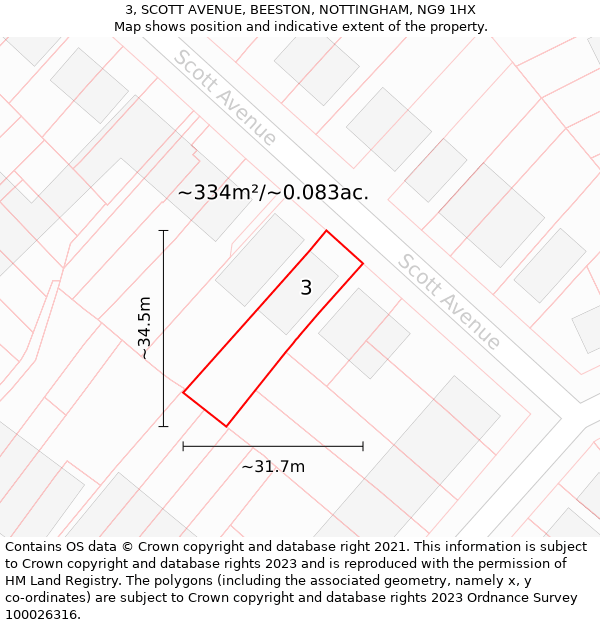 3, SCOTT AVENUE, BEESTON, NOTTINGHAM, NG9 1HX: Plot and title map