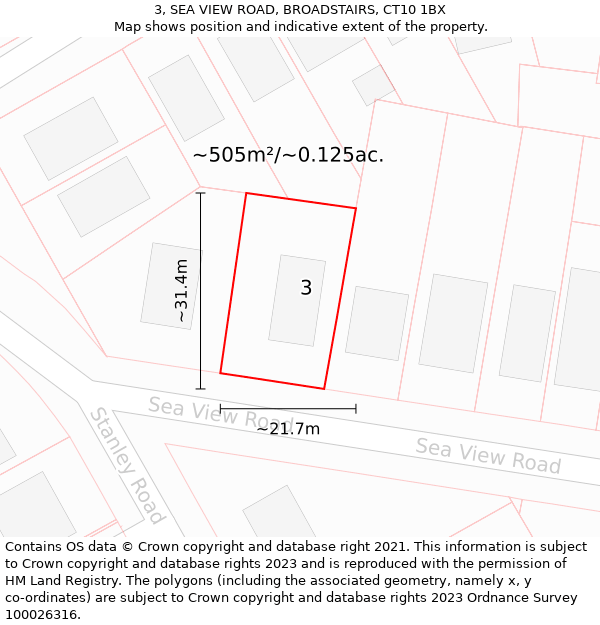 3, SEA VIEW ROAD, BROADSTAIRS, CT10 1BX: Plot and title map