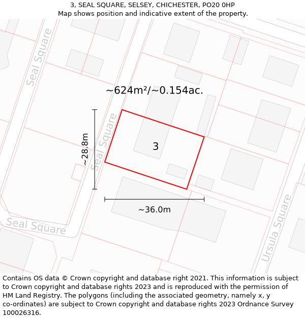 3, SEAL SQUARE, SELSEY, CHICHESTER, PO20 0HP: Plot and title map