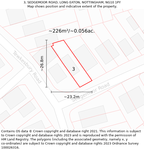 3, SEDGEMOOR ROAD, LONG EATON, NOTTINGHAM, NG10 1PY: Plot and title map