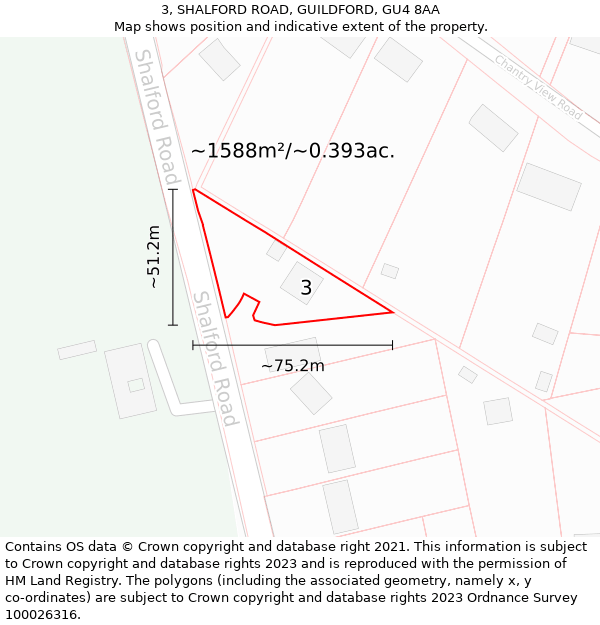 3, SHALFORD ROAD, GUILDFORD, GU4 8AA: Plot and title map