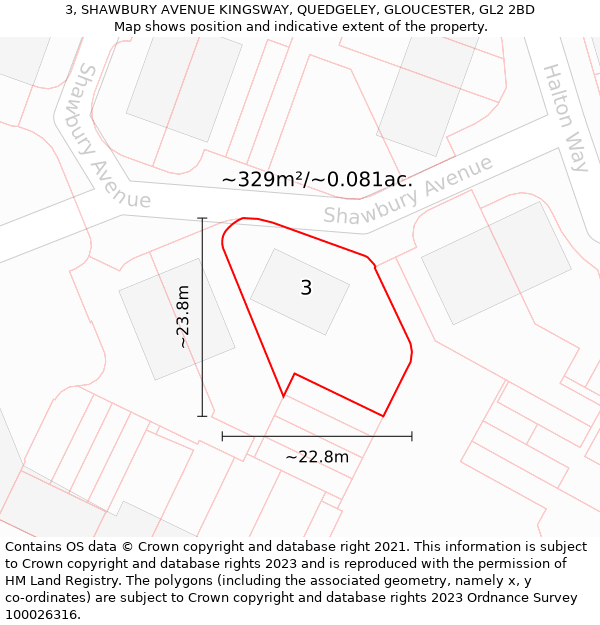 3, SHAWBURY AVENUE KINGSWAY, QUEDGELEY, GLOUCESTER, GL2 2BD: Plot and title map