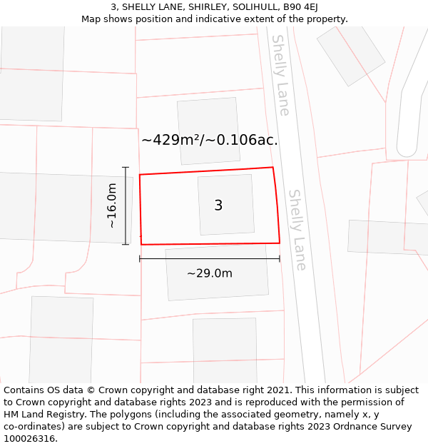 3, SHELLY LANE, SHIRLEY, SOLIHULL, B90 4EJ: Plot and title map