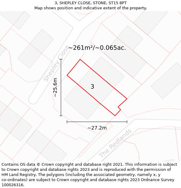 3, SHEPLEY CLOSE, STONE, ST15 8PT: Plot and title map