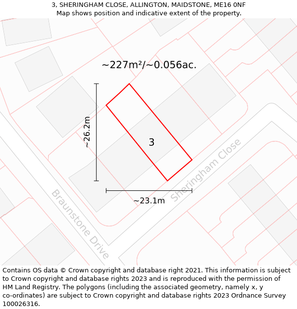 3, SHERINGHAM CLOSE, ALLINGTON, MAIDSTONE, ME16 0NF: Plot and title map