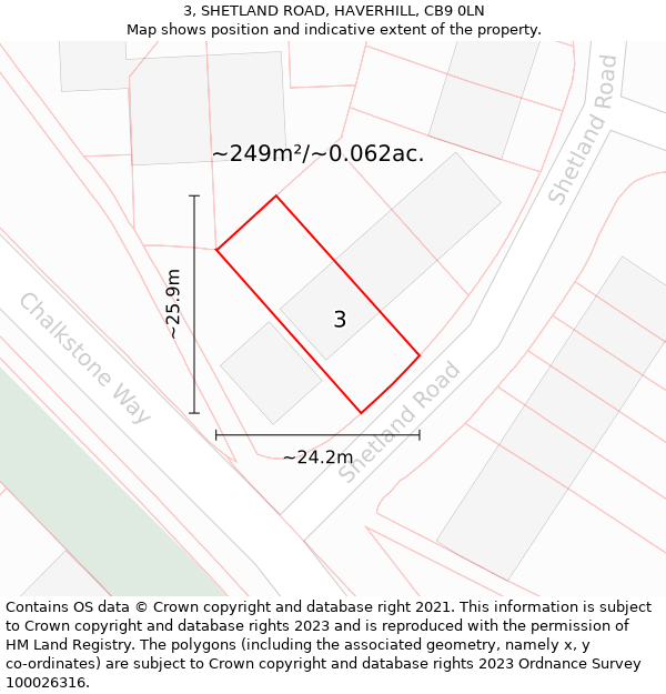 3, SHETLAND ROAD, HAVERHILL, CB9 0LN: Plot and title map