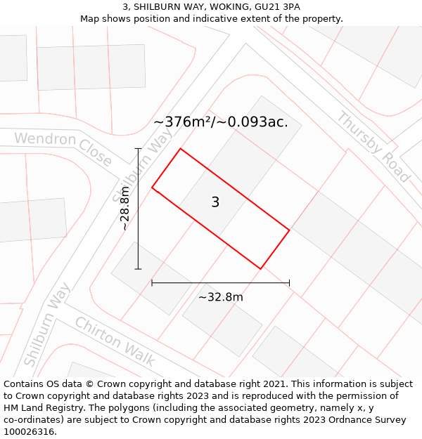 3, SHILBURN WAY, WOKING, GU21 3PA: Plot and title map