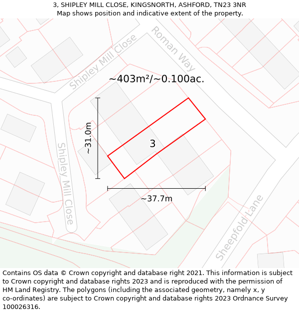 3, SHIPLEY MILL CLOSE, KINGSNORTH, ASHFORD, TN23 3NR: Plot and title map