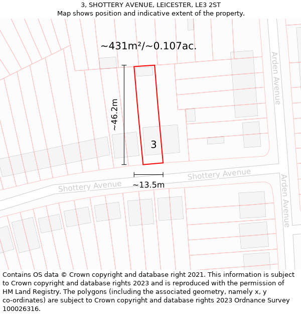 3, SHOTTERY AVENUE, LEICESTER, LE3 2ST: Plot and title map