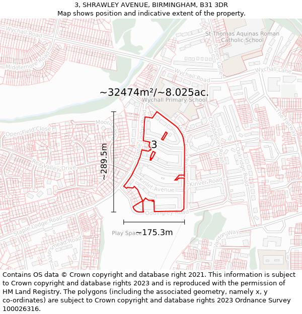 3, SHRAWLEY AVENUE, BIRMINGHAM, B31 3DR: Plot and title map