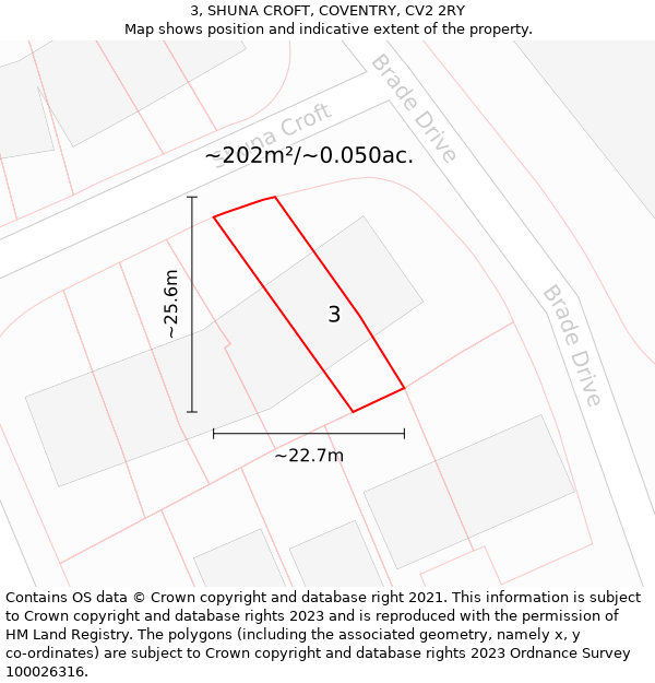 3, SHUNA CROFT, COVENTRY, CV2 2RY: Plot and title map