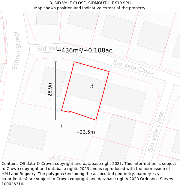 3, SID VALE CLOSE, SIDMOUTH, EX10 9PH: Plot and title map