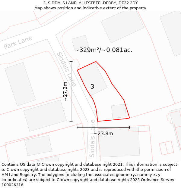 3, SIDDALS LANE, ALLESTREE, DERBY, DE22 2DY: Plot and title map