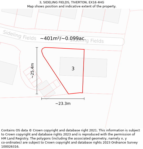 3, SIDELING FIELDS, TIVERTON, EX16 4HG: Plot and title map