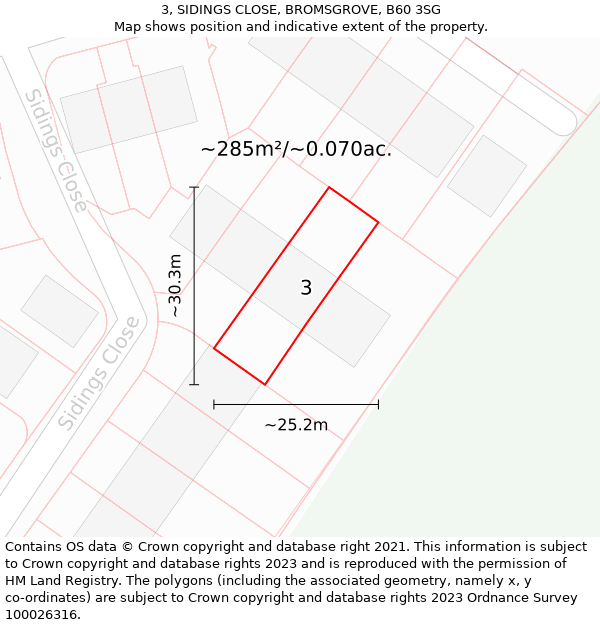 3, SIDINGS CLOSE, BROMSGROVE, B60 3SG: Plot and title map