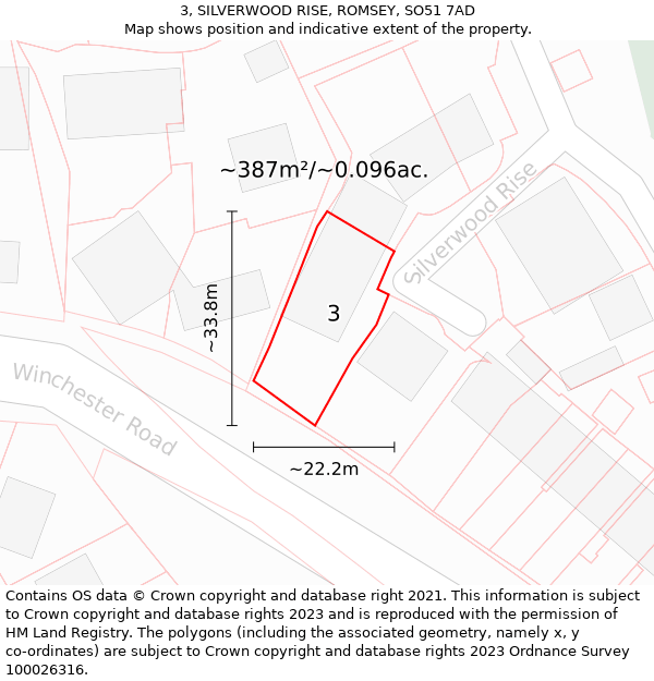 3, SILVERWOOD RISE, ROMSEY, SO51 7AD: Plot and title map