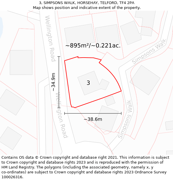 3, SIMPSONS WALK, HORSEHAY, TELFORD, TF4 2PA: Plot and title map