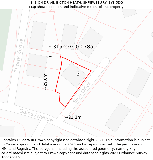 3, SION DRIVE, BICTON HEATH, SHREWSBURY, SY3 5DG: Plot and title map