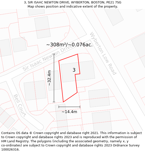 3, SIR ISAAC NEWTON DRIVE, WYBERTON, BOSTON, PE21 7SG: Plot and title map