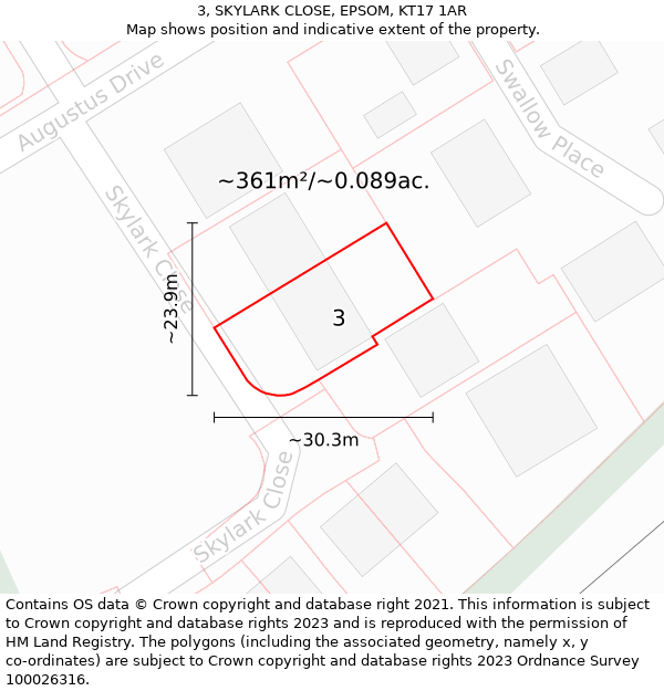 3, SKYLARK CLOSE, EPSOM, KT17 1AR: Plot and title map