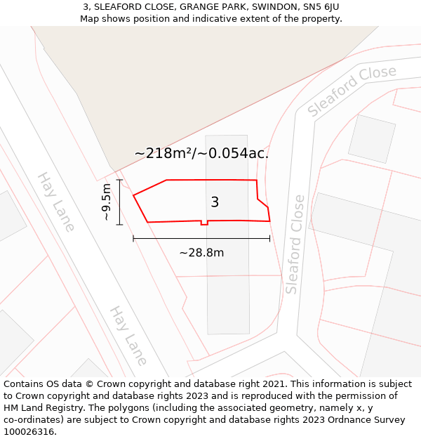 3, SLEAFORD CLOSE, GRANGE PARK, SWINDON, SN5 6JU: Plot and title map