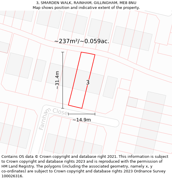 3, SMARDEN WALK, RAINHAM, GILLINGHAM, ME8 8NU: Plot and title map