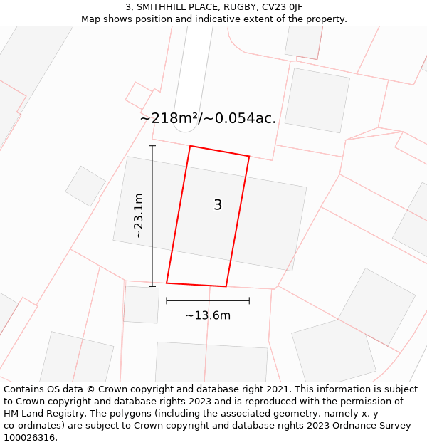 3, SMITHHILL PLACE, RUGBY, CV23 0JF: Plot and title map