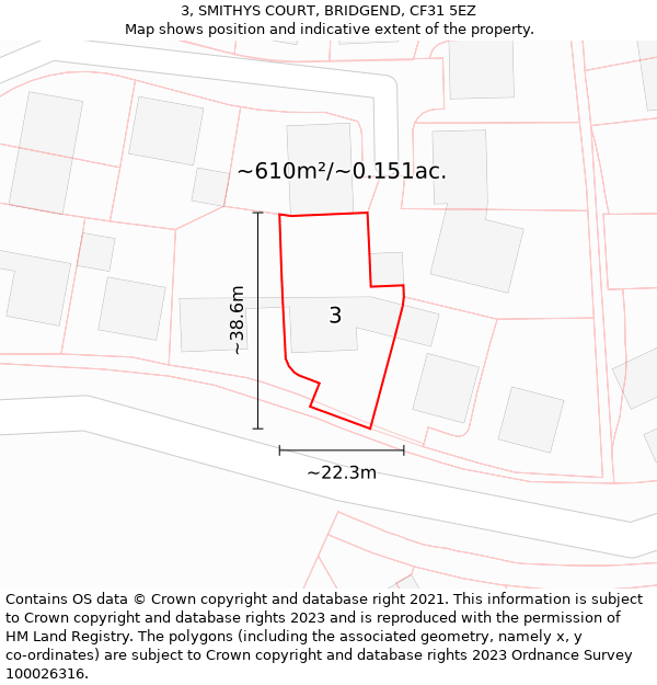 3, SMITHYS COURT, BRIDGEND, CF31 5EZ: Plot and title map