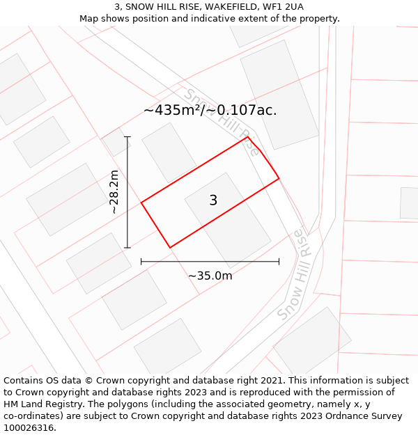 3, SNOW HILL RISE, WAKEFIELD, WF1 2UA: Plot and title map