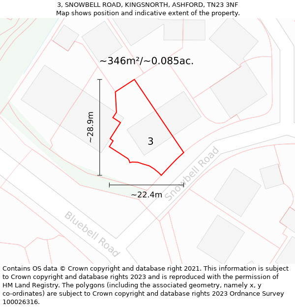 3, SNOWBELL ROAD, KINGSNORTH, ASHFORD, TN23 3NF: Plot and title map