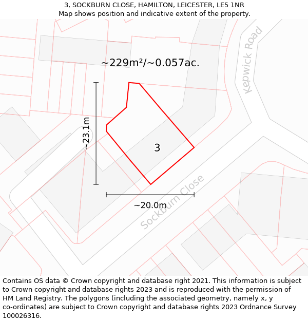 3, SOCKBURN CLOSE, HAMILTON, LEICESTER, LE5 1NR: Plot and title map