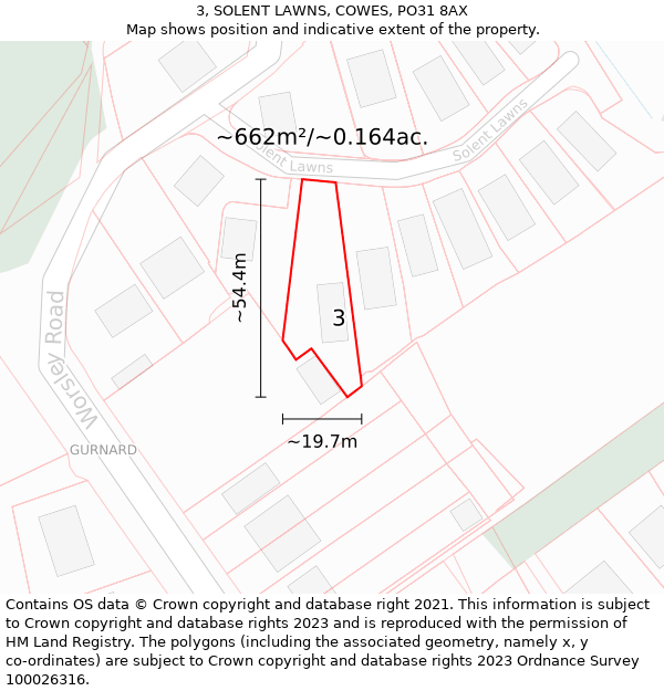 3, SOLENT LAWNS, COWES, PO31 8AX: Plot and title map