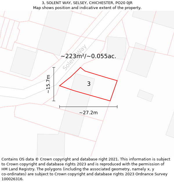 3, SOLENT WAY, SELSEY, CHICHESTER, PO20 0JR: Plot and title map