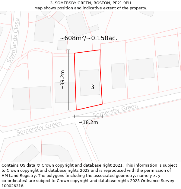 3, SOMERSBY GREEN, BOSTON, PE21 9PH: Plot and title map