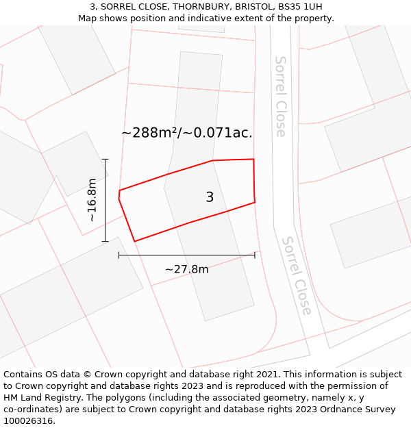 3, SORREL CLOSE, THORNBURY, BRISTOL, BS35 1UH: Plot and title map