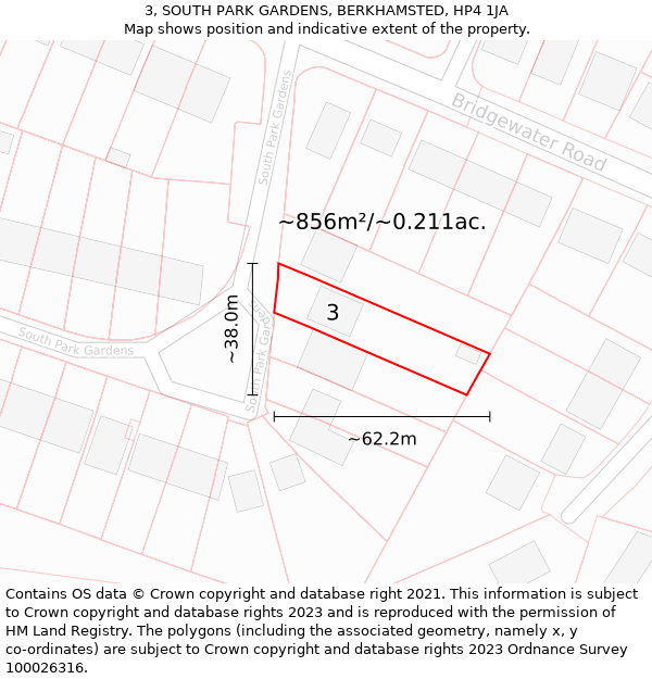 3, SOUTH PARK GARDENS, BERKHAMSTED, HP4 1JA: Plot and title map