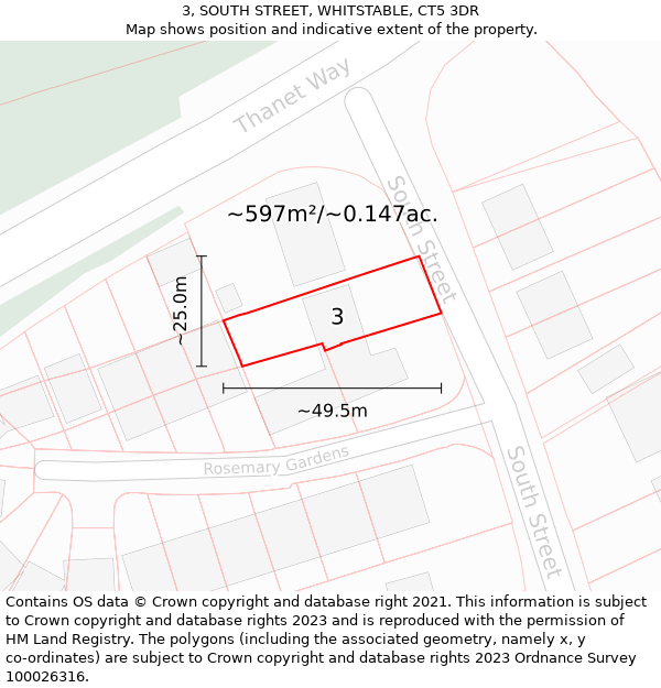 3, SOUTH STREET, WHITSTABLE, CT5 3DR: Plot and title map