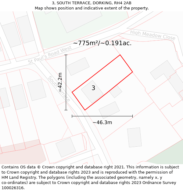 3, SOUTH TERRACE, DORKING, RH4 2AB: Plot and title map