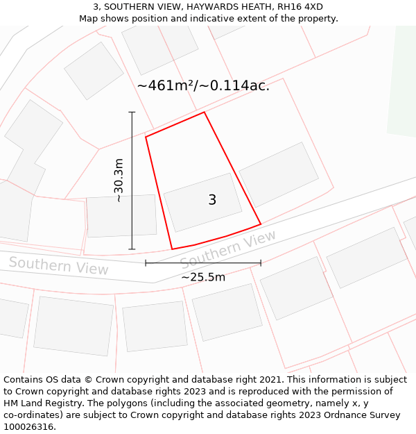 3, SOUTHERN VIEW, HAYWARDS HEATH, RH16 4XD: Plot and title map