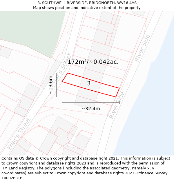 3, SOUTHWELL RIVERSIDE, BRIDGNORTH, WV16 4AS: Plot and title map