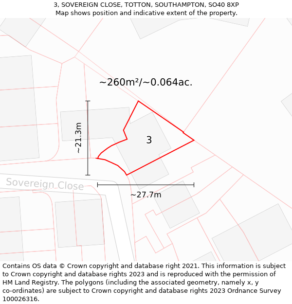 3, SOVEREIGN CLOSE, TOTTON, SOUTHAMPTON, SO40 8XP: Plot and title map