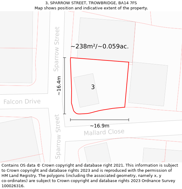 3, SPARROW STREET, TROWBRIDGE, BA14 7FS: Plot and title map