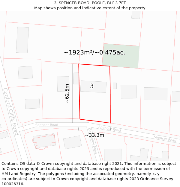 3, SPENCER ROAD, POOLE, BH13 7ET: Plot and title map