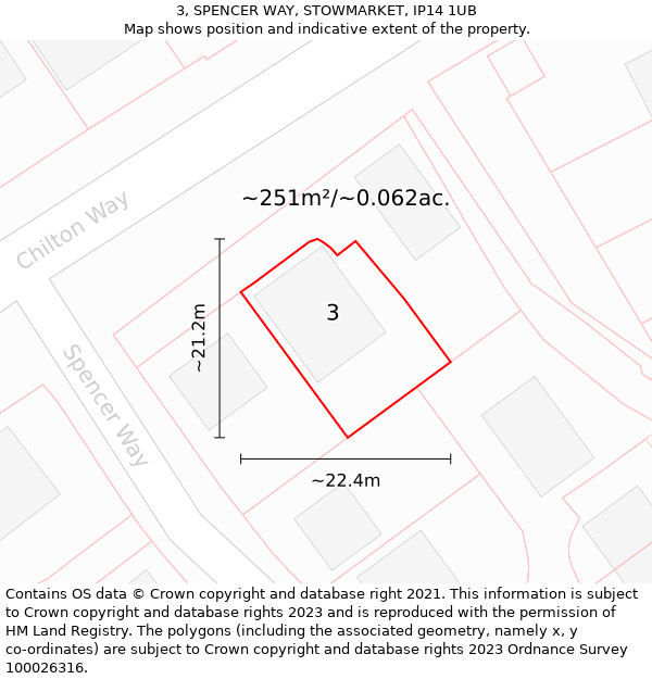 3, SPENCER WAY, STOWMARKET, IP14 1UB: Plot and title map