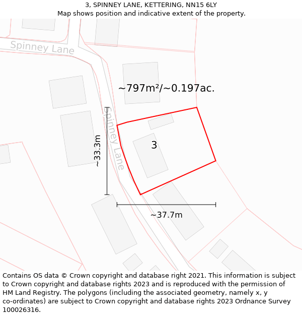 3, SPINNEY LANE, KETTERING, NN15 6LY: Plot and title map
