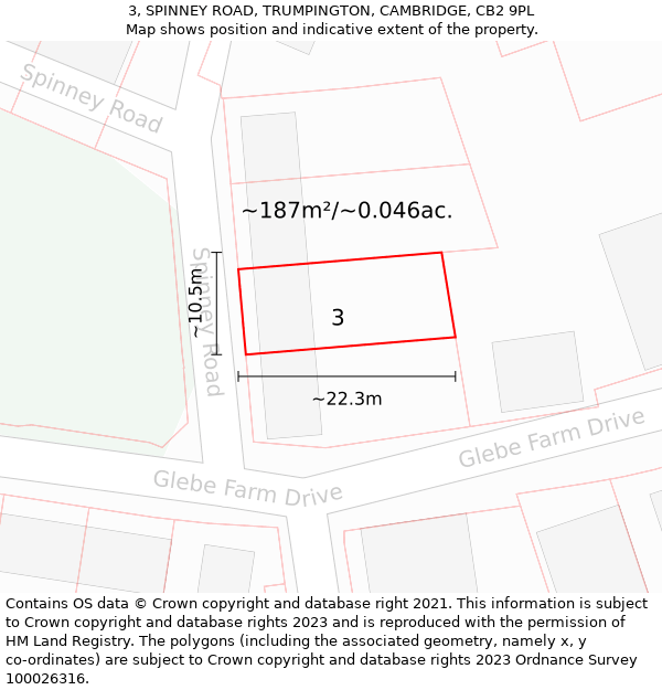 3, SPINNEY ROAD, TRUMPINGTON, CAMBRIDGE, CB2 9PL: Plot and title map