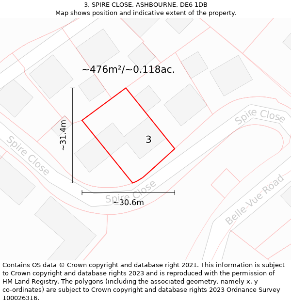 3, SPIRE CLOSE, ASHBOURNE, DE6 1DB: Plot and title map