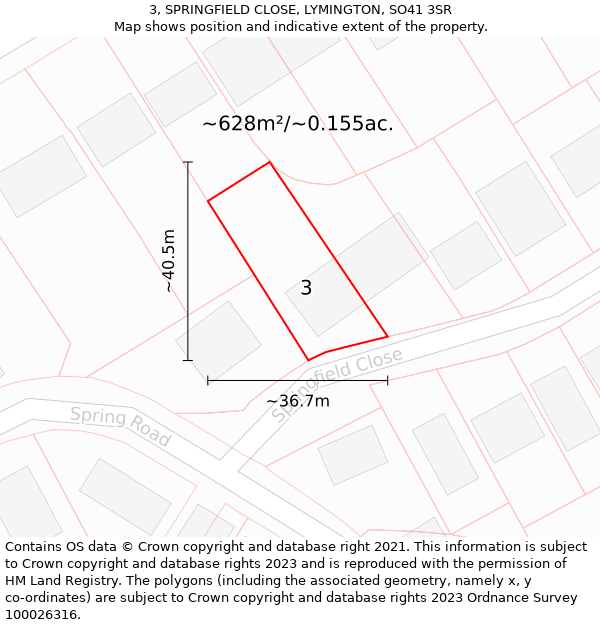 3, SPRINGFIELD CLOSE, LYMINGTON, SO41 3SR: Plot and title map